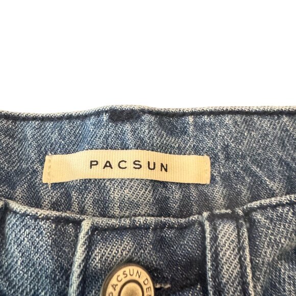 PacSun High Rise Baggy Jeans Size 23 Dark Blue Denim Bandanna Patch Design - Picture 8 of 10